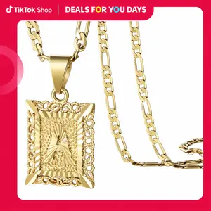 KissYan Initial Letter Pendant Necklace for Men Womens, 14K Gold Plated Square Capital Monogram Necklace Alhpabets from A-Z Figaro Chain Necklace Gifts DealsForYouDays