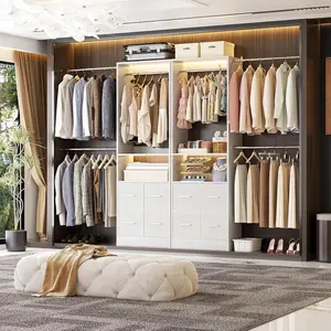 Modern Wooden Closet System (25"-103" Adjustable Width) – Built-in, Easy Access, Full-Sized, Heavy-Duty, Large Capacity Sturdy Walk-in Wardrobe with 4 Fabric Drawers & 2 Extendable Hanging Rods, Built In Wardrobes, Easy Access Wardrobes