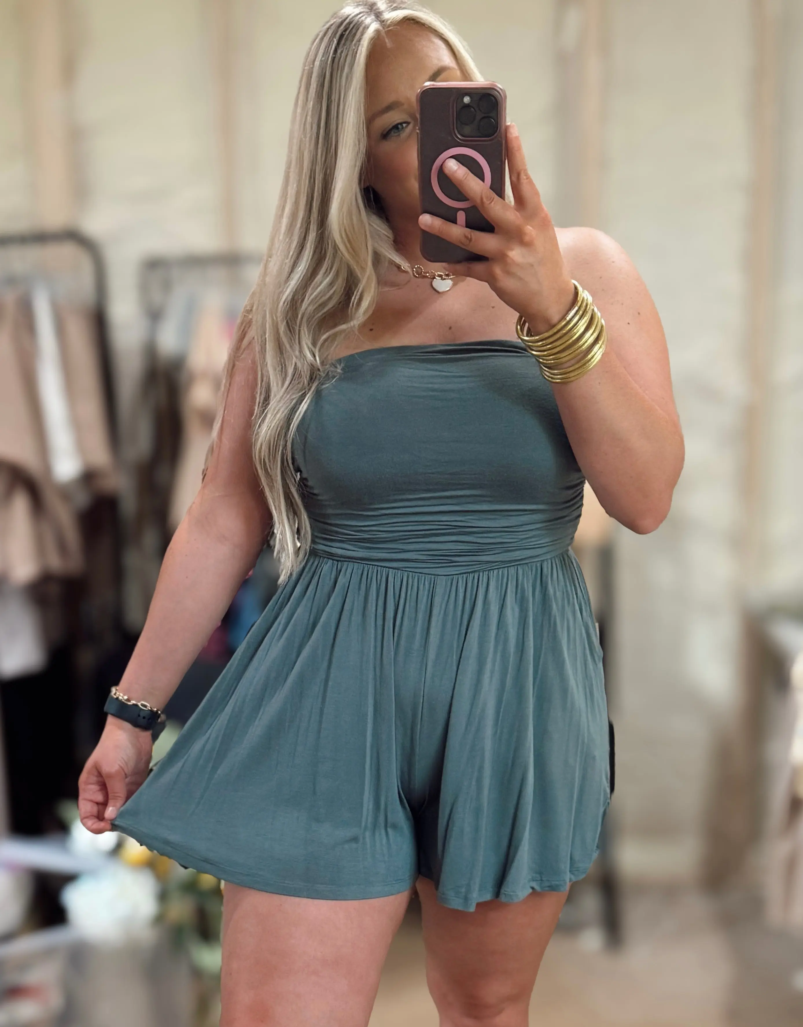 Dark Green Strapless Romper