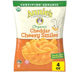 Annie's Organic Cheddar Cheesy Smiles, Baked Corn Puffs, Gluten Free, 4 oz