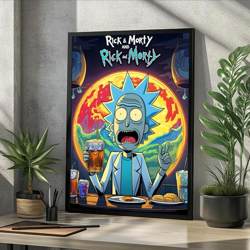 Vintage Cartoon Anime R-Rick And M-Morty Painting Calligraphy Fashion Canvas Wall Art Poster, Modern Aesthetic Waterproof Print, Fade-Resistant & Scratch-Proof Texture, Trendy Home Decor for Living Room Bedroom Office, Multiple Sizes