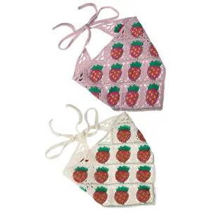 Unique Bargains 2pcs Crochet Bandanas, Strawberry Crochet Head Scarf, Crochet Headbands Hairbands Hair Scarf for Women Girls, Knitted Head Kerchief for Hair Styling Decor,Pink,White