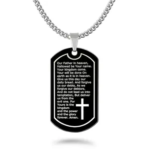 Men's Dog Tag Necklace, Black Stainless Steel Cross Dog Tag Necklace, Christian Jewelry, Father's Day Gift