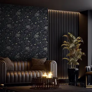 Elegant Vintage Floral Design Wallpaper, Decorative Wallpaper, Dark Background PVC Wall Paper, Waterproof Easy Peel & Stick, Perfect for Living Room Bedroom Kitchen