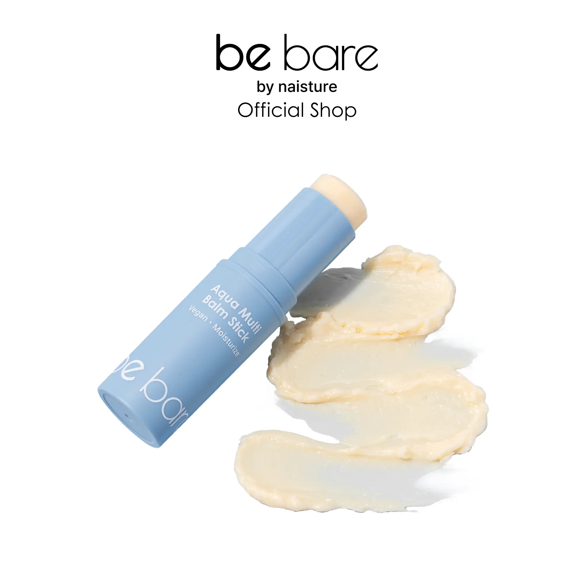 [be bare by Naisture] Aqua Multi Balm Stick | Vegan Hydrating Stick Balm for Skin Barrier Care | Unscented | All-in-One Hydrating Eyes, Neck, Hands Make Up Base Moisture Shea Butter Balm | Non-Greasy, Twist-Up Application | Travel Friendly