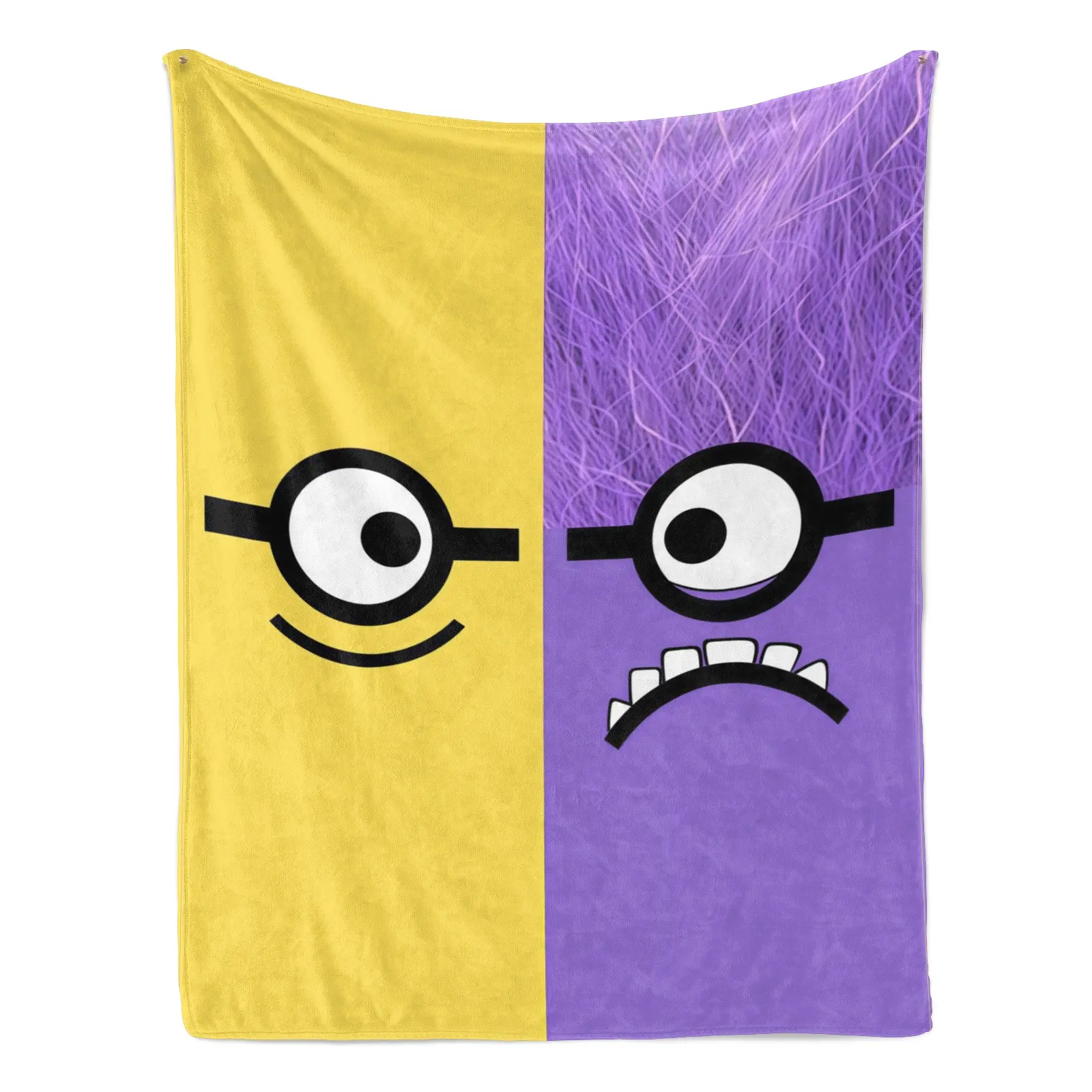 "Cute Minion vs. Evil Minion" Cartoon Print Flannel Throw Blanket — Soft and lightweight, suitable for all seasons; it makes an ideal home décor piece and a wonderful gift for birthdays, Christmas, Halloween, and other occasions.