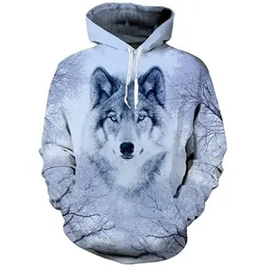 Men’s new autumn long-sleeve crewneck sweater, European and American street style, with a 3D wolf print
