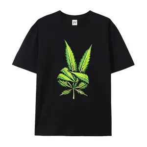 Men's Women's Leaf & Peace Symbol T-Shirt - Black & Green -Themed Short Sleeve Tee, Regular Fit All-Season Wear, Unisex Casual Shirt for Weed Lovers & Gifts