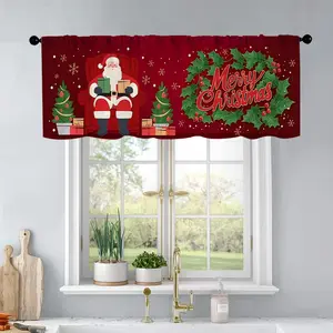 1pc Christmas and New Year printed kitchen curtains Santa Claus holding gifts festive scene curtains valance window treatment living room bedroom home decor 54 x 18 inch