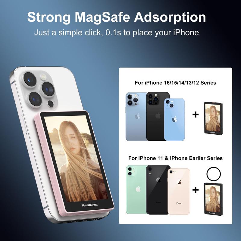 Newmowa Magnetic Phone Vlog Selfie Monitor Screen, 1080P Wireless Recording, Using Phone Rear Camera for Selfie Vlog Live Stream TikTok, Compatible with iPhone(Support 4K 30fps Wired Recording)