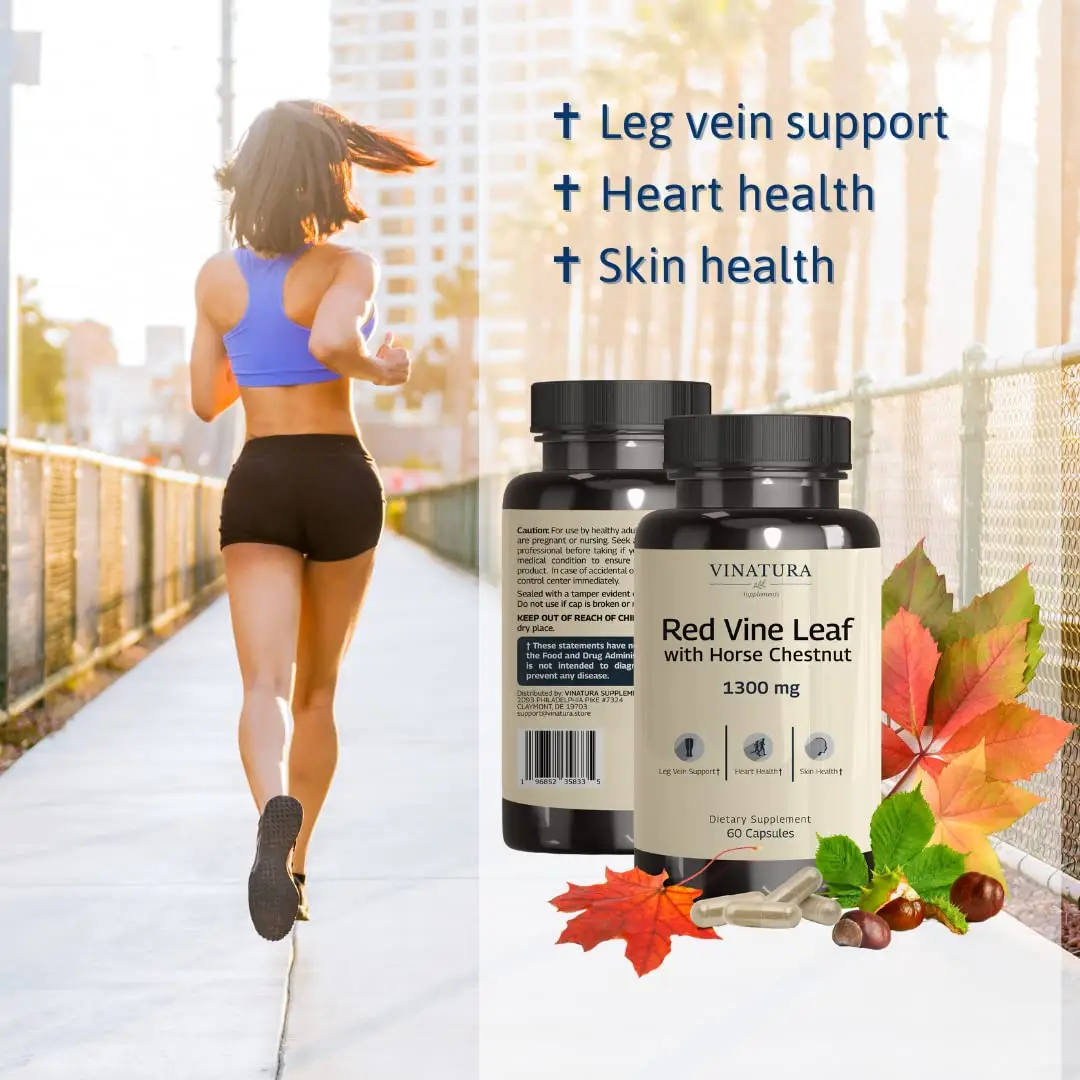 VINATURA Red Vine Leaf Extract - Horse Chestnut, Support for Healthy Legs - Helps Blood Flow, Leg Circulation - 60 Capsules Healthcare Natural Supplem