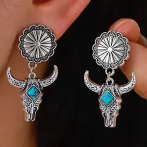 Ear Women Western Turquoise Blue Stone Earrings Western Style Jewelry