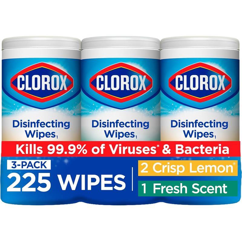 3 Pack 75 Count Each Disinfecting Wipes Value Pack, Bleach Free Cleaning Wipes