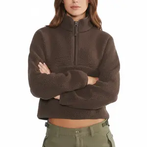 TFNOSIZE Women's Fleece Crop Sweatshirt Half Zip Fuzzy Warm Sherpa Pullover Varsity Jacket with Zipper Pockets Relaxed Fit Casual Breathable Fashion TikTok Shop Black Friday