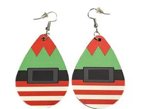 Faux Leather Teardrop Earrings, Christmas Earrings, Dangle Earrings, Silver Plated Earwires, Elf, Holiday
