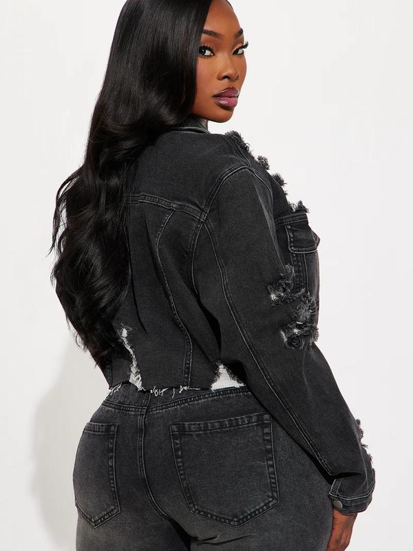 All Torn Up Crop Denim Jacket - Black Wash