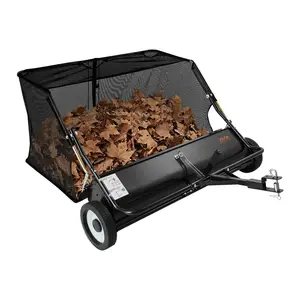 fathersdaygift VEVOR Tow Behind Lawn Sweeper, 48 in Pull Behind Yard Sweeper, 26 cu. ft Hopper Bag Capacity, Leaf Grass Collector with Dumping Rope, Adjustable Sweeping Height, Garden Sweepers for Lawn Farm