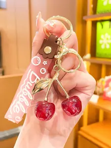 Cute Shiny Glitter Fruit Keychain Set, Acrylic Pineapple Strawberry Mango Cherry Keychain with Wrist Strap, Durable Anti-Lost Key Holder, Kawaii Aesthetic Bag Purse Charm for Women Girls Kids Teens Backpack Car Keys Birthday Gift Party Favors