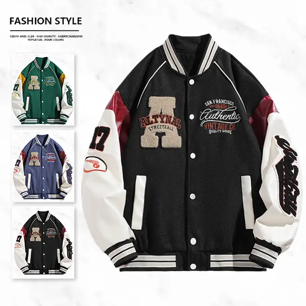 Men's Vintage American Baseball Jacket Trendy Wool & Leather Patchwork Embroidered Badges Multiple Colors for Everyday Streetwear & Retro Outfits Menswear Coats jacket men jacket short winter autumn  and  coat summervibes☀️