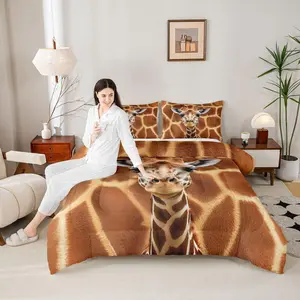 Giraffe Kids Comforter Set,Giraffe Skin Fur Texture Rustic Farmhouse Bedding Set,Boys Girls Adults Room Decor,Wild Animals Wildlife Down Comforter,Brown Retro Duvet Insert