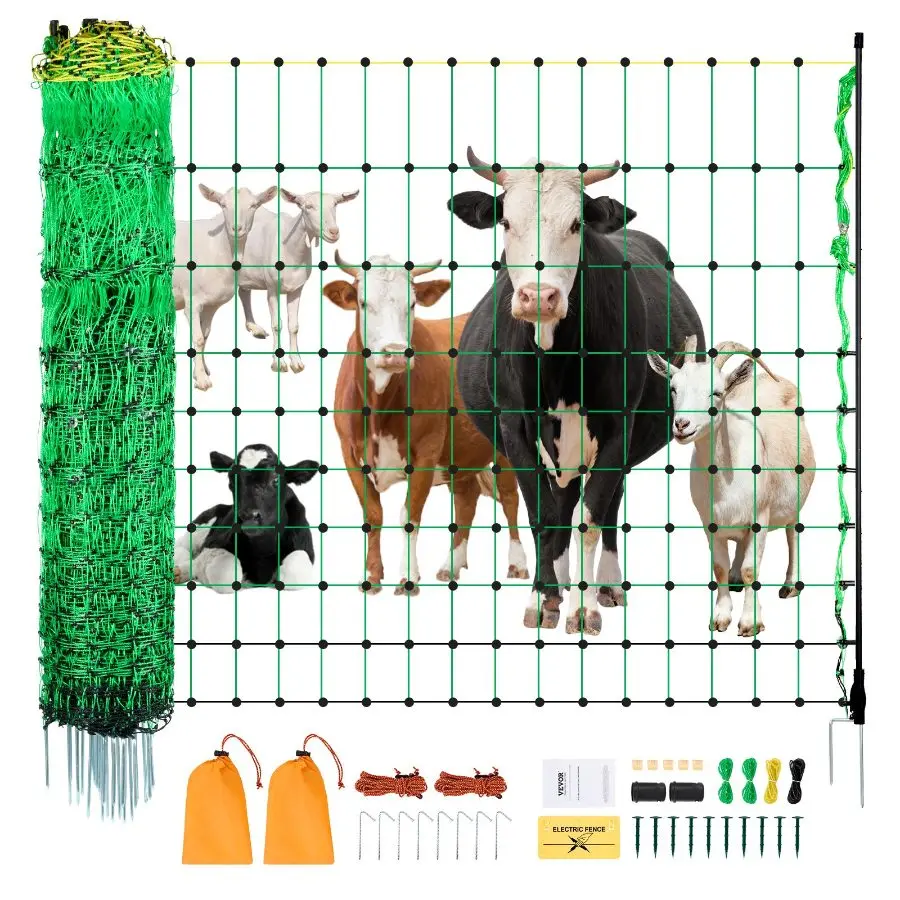 【Summerfinds】VEVOR 35 in x 164 ft PE & Steel Animal Security Electric Fence Netting, Rectangular Grid Utility Mesh with Double-Spiked Stakes & Fiberglass Posts, Portable Multi-Power-Supply Fence for Farms