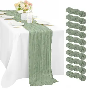 Hot Selling Wrinkled  Bali Gauze Cotton Yarn Table Runner Washable Soft Table Cloth for Wedding Party Dinner Home Festive Decoration Table Centerpiece Decor