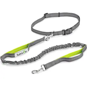 Tuff Mutt Hands Free Dog Leash for Walking Running Hiking, Waist Leash with Bungee, Adjustable Belt, Reflective Double Handle Design for Large Medium Dogs
