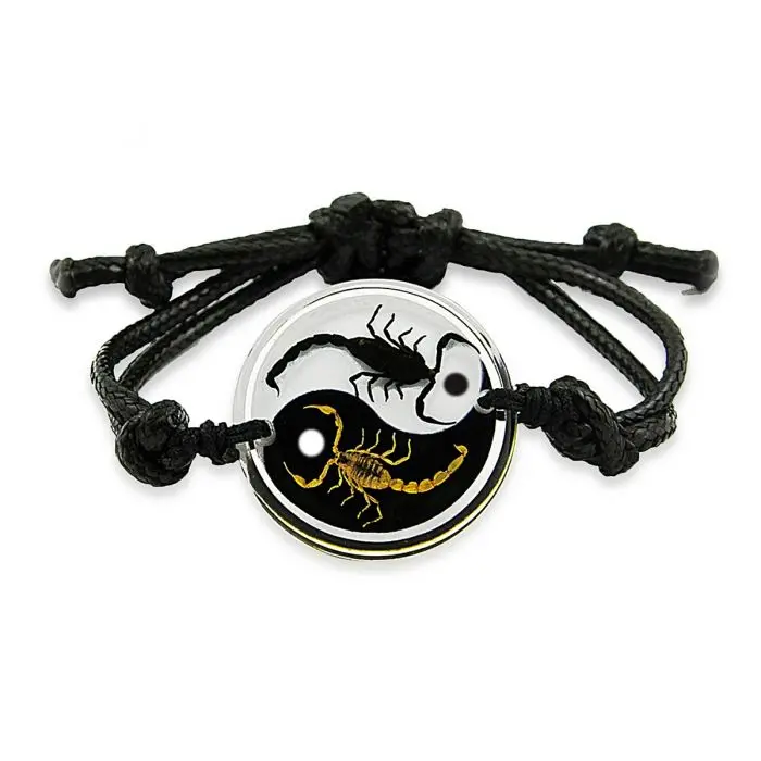 Real Scorpion Ying Yang Bracelet Black and White w/ Dots