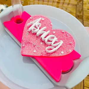 Neon pink heart tumbler topper