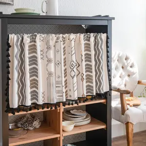 Boho Kitchen Curtains valances for Windows,Floral Cotton Linen Darkening Curtains with Tassel Farmhouse Rod Pocket Bathroom Window Treatment Valances for Living Room Bedroom,59''W x 18''L