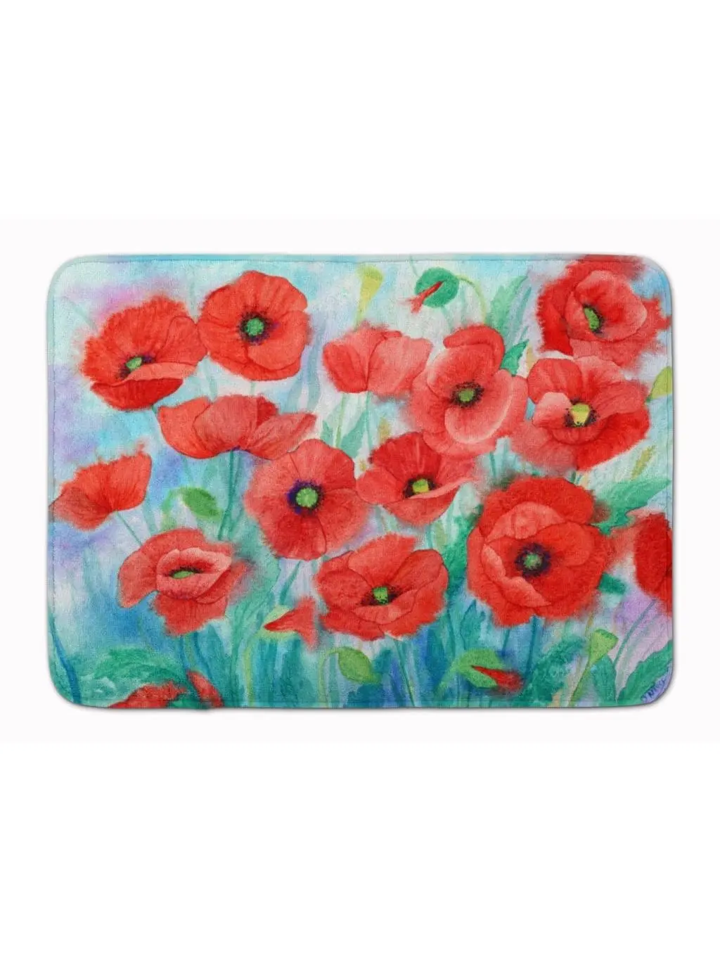 Carolines Treasures IBD0258RUG Poppies Coral Fleece Mat, Full-Cushion Memory Foam, Non-Slip, Machine Washable Household Rug
