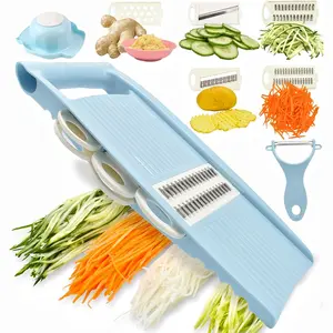 5-in-1 Vegetable Slicer, Mandoline Slicer & Grater with Finger Guard, 5 Built-in Stainless Steel Blades, for Quick Salad Prep, Cooking, Compact Food Slicer, Easy to Clean & Store