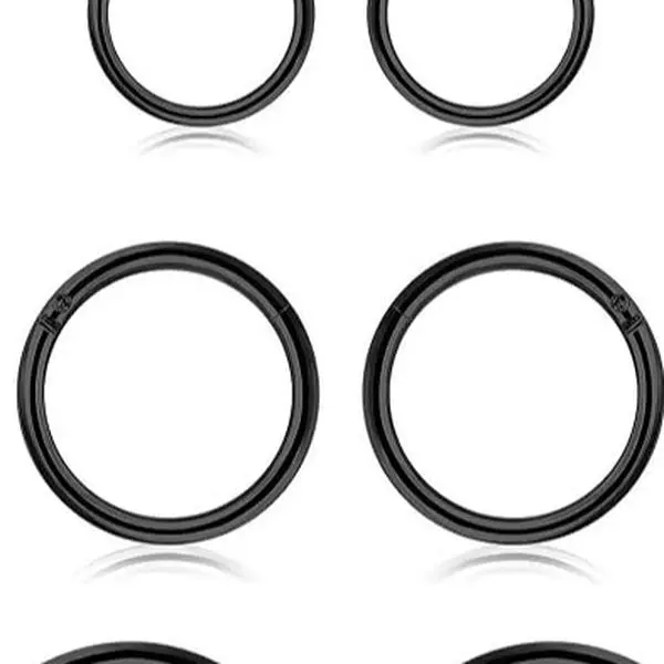 SCERRING 18G Stainless Steel Hinged Clicker Segment Septum Nose Lip Ring Hoop Cartilage Tragus Sleeper Earrings Body Piercing Jewelry 6mm 8mm 10mm 6PCS