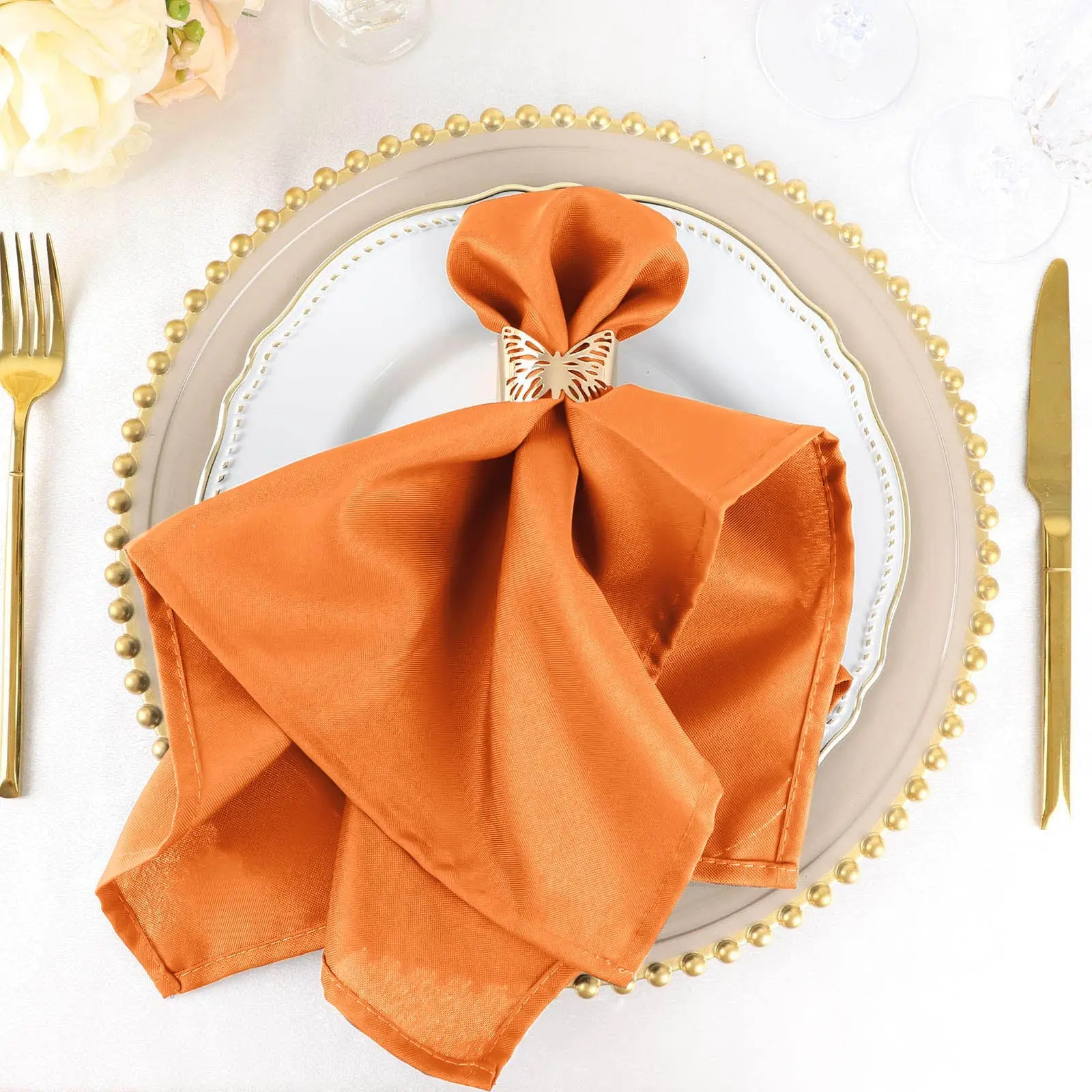 Premium Fabric Napkins 5-Pack, 20"x20" Orange Reusable Washable Bulk Birthday Tableware Napkins - Durable, Wrinkle-Resistant, Bulk Napkins, Reusable Washable Napkins