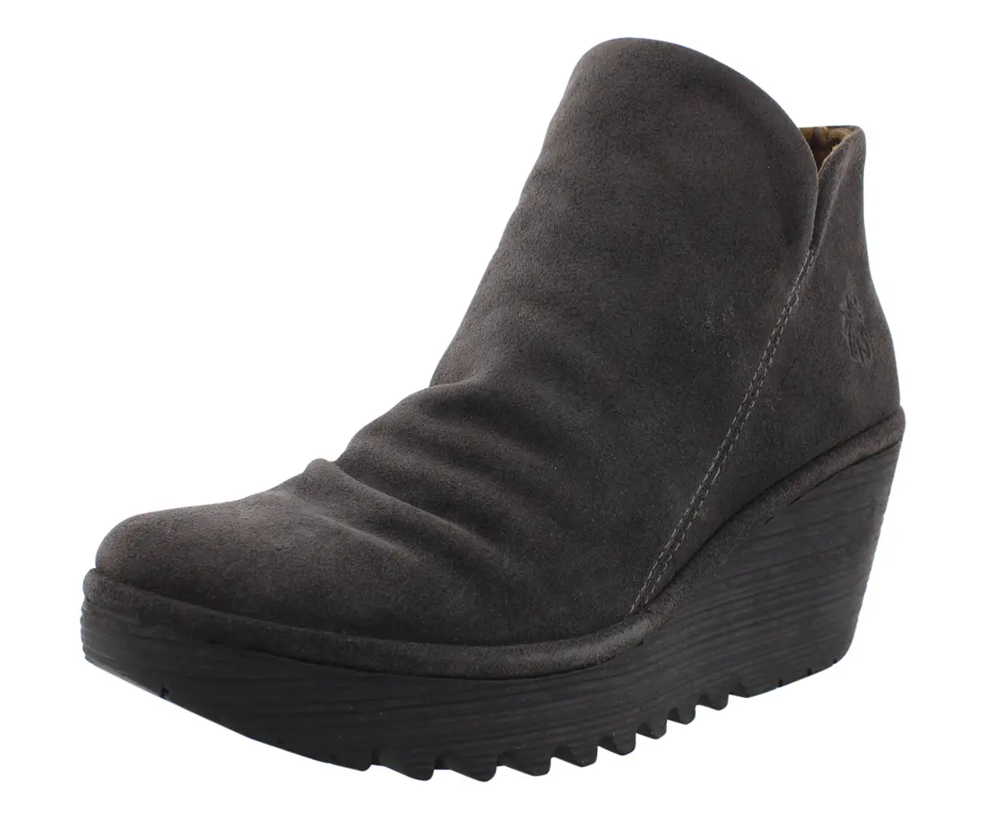 Fly London Yip Women's Mid-Calf High Wedge Suede Boots - Round Toe, Side Zipper, Size 6.5 Comfortable Casual Walking Shoes