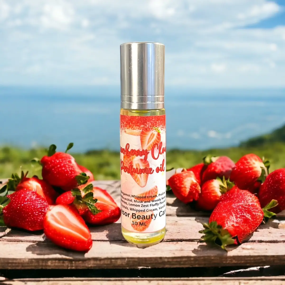 Mon Tresor Beauty Strawberry Clouds Aroma Hydrating Roll-On Scented Body Oil - 10ml Vegan Liquid Single Item - Bergamot, Vanilla, Coconut Oil, Musk - Cruelty-Free for Normal & Mature Skin, Fights Dryness (Beauty & Personal Care, Bath & Body Care), Bottle,