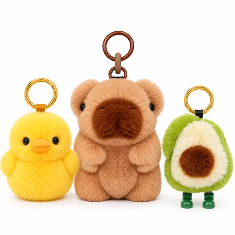 【BunnyLulu】Chubby Capybara Ducky Avocado Super Soft Fluffy Pompom Keychain - Fashion Accessory, Backpack/Bag Charm with Gift Tin Box, Stress Relief Item, Gifts for Him, Car Key Accessory