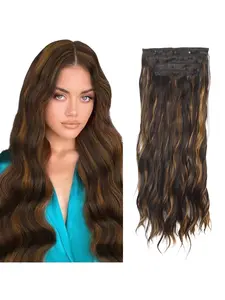 Synthetic Clip-In Hair Extensions Set, Natural Soft Curly Wave Wig, Four-Piece Hairpiece for Women, Easy to Use and Stylish, Synthetic Curly Wavy, Synthetic Soft Hairpieces, Synthetic Hair Wigs