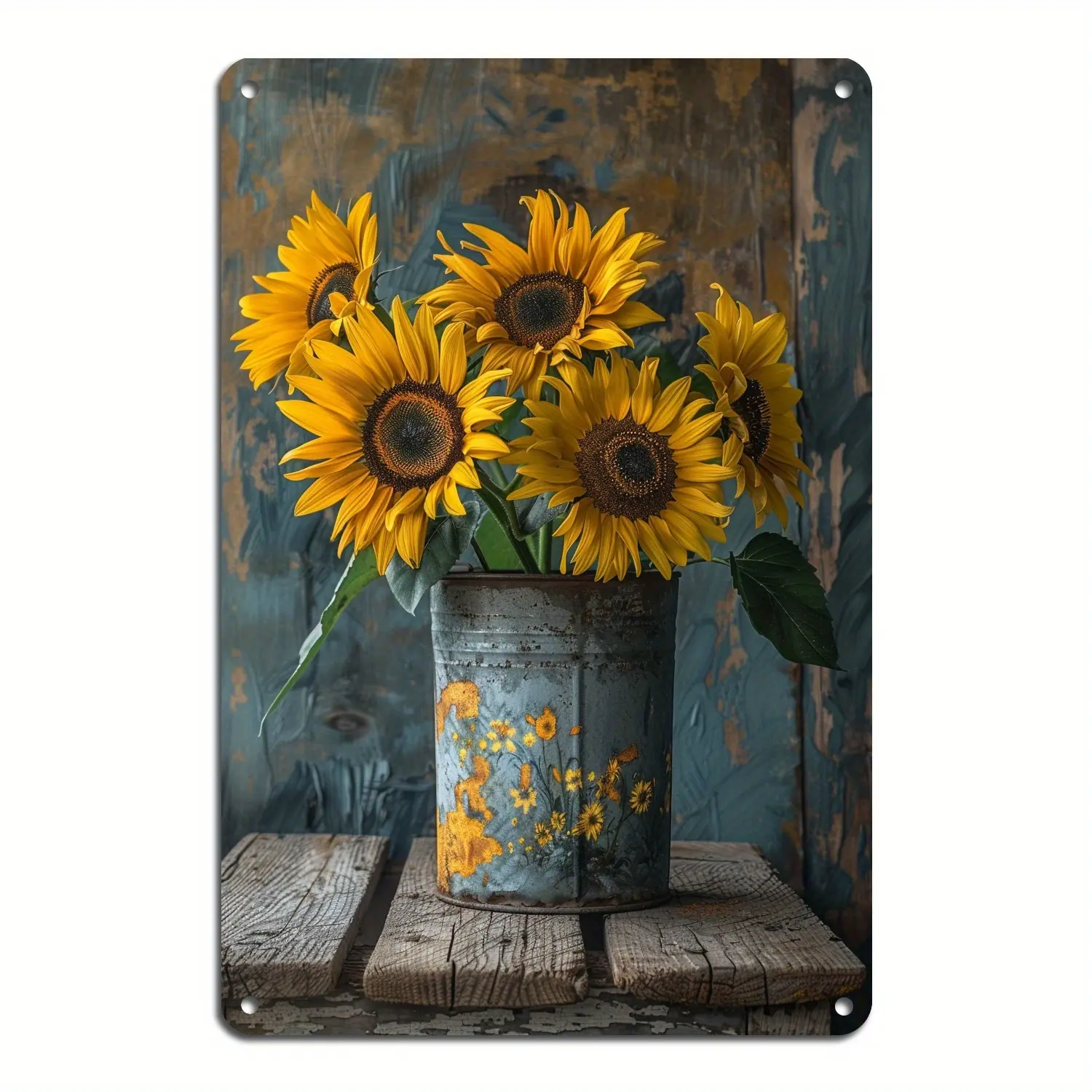 8x12in Vintage Yellow Sunflower Stainless Steel Metal Tin Sign, Farmhouse Kitchen Wall Artwork, Home Decor Gift for Coffee Bar, Home Decor Products, Decoration