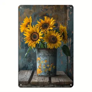 Yellow Sunflower Vintage Metal Tin Sign, Farmhouse Kitchen Wall Home Decor, Coffee Bar Signs Gifts Garden Decoration 8X12Inch