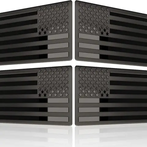 4-PCS American Flag Badge Decals, black metal American Flag decals forward and reverse set car truck stickers