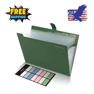 Expanding File Folders with 8 Pockets, Accordion File Organizer with Label, Olive Green