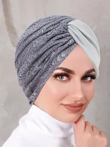 New Elegant Lace Patchwork Headscarf Hat, Turban Hijab, Fashion Twisted Wrap Cap, Comfortable Breathable Women's Base Hat, Stylish Accessory
