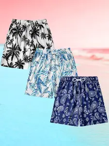 Men's 3-Pack Tropical Palm Leaf Print Drawstring Swim Trunks, Summer Beach Vacation Casual Board Shorts, Hawaiian Style Swimwear Swimming Trunks #BeachWear #SwimTrunks #TropicalFashion #SummerVibes #TikTokMadeMeBuyIt