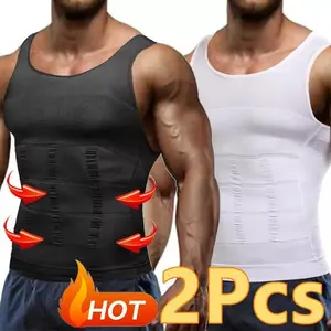 2-Pack Men'S Compression Tank Tops, Seamless Undershirt for Core Support and Abdomen Control, Breathable Workout Base Layer for a Sculpted Look, Ideal for Gym, Running, and Daily Wear, Order One Size Up for Best Fit - Black and White, Spand