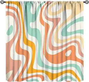 Retro 70s Groovy Curtains, Vintage Funky 60s Aesthetic Trendy Green Teal Orange Spiral Swirl Boho Hippie Print Window Treatments for Living Room Girls Bedroom 42x54 Inch