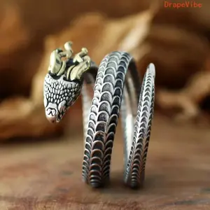 Adjustable Retro Snake Ring Horned Dragon Shaped Thai Silver Multi Layer Band Personalized Decor Accessory For Daily Wear
