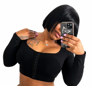 Breastie Women's Compression Shapewear Crop Top - Womenswear Long Sleeve Top with Tummy Control Support