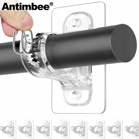 Antimbee 8-pack No Drill Adhesive Curtain Rod Brackets, Sticky Curtain Rods Hooks, Nail Free Adjustable Curtain Hanger for Wall, Bathroom, Kitchen, Fallhomedecor, Sohochic