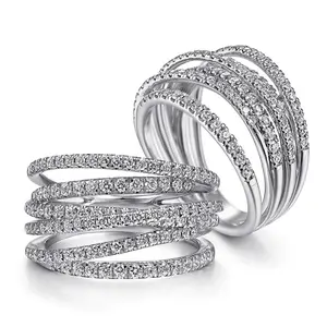 12mm Wide Luxury Multi-Line Wrap Ring - Edgy Stackable Design For Women, Hip-Hop Style Statement Finger Ring